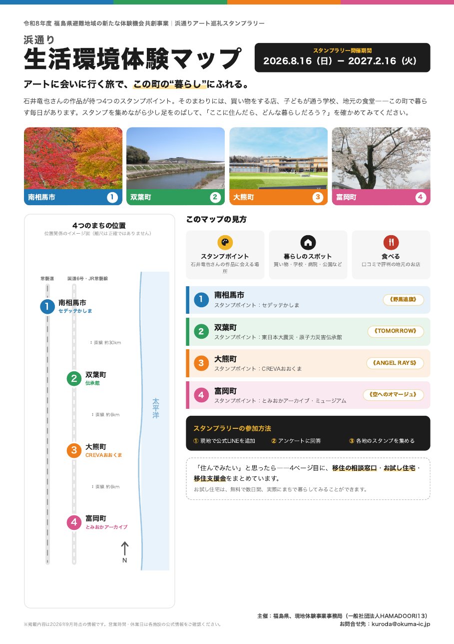 浜通り 生活環境体験マップ 1ページ目 4つのまちの位置とマップの見方
